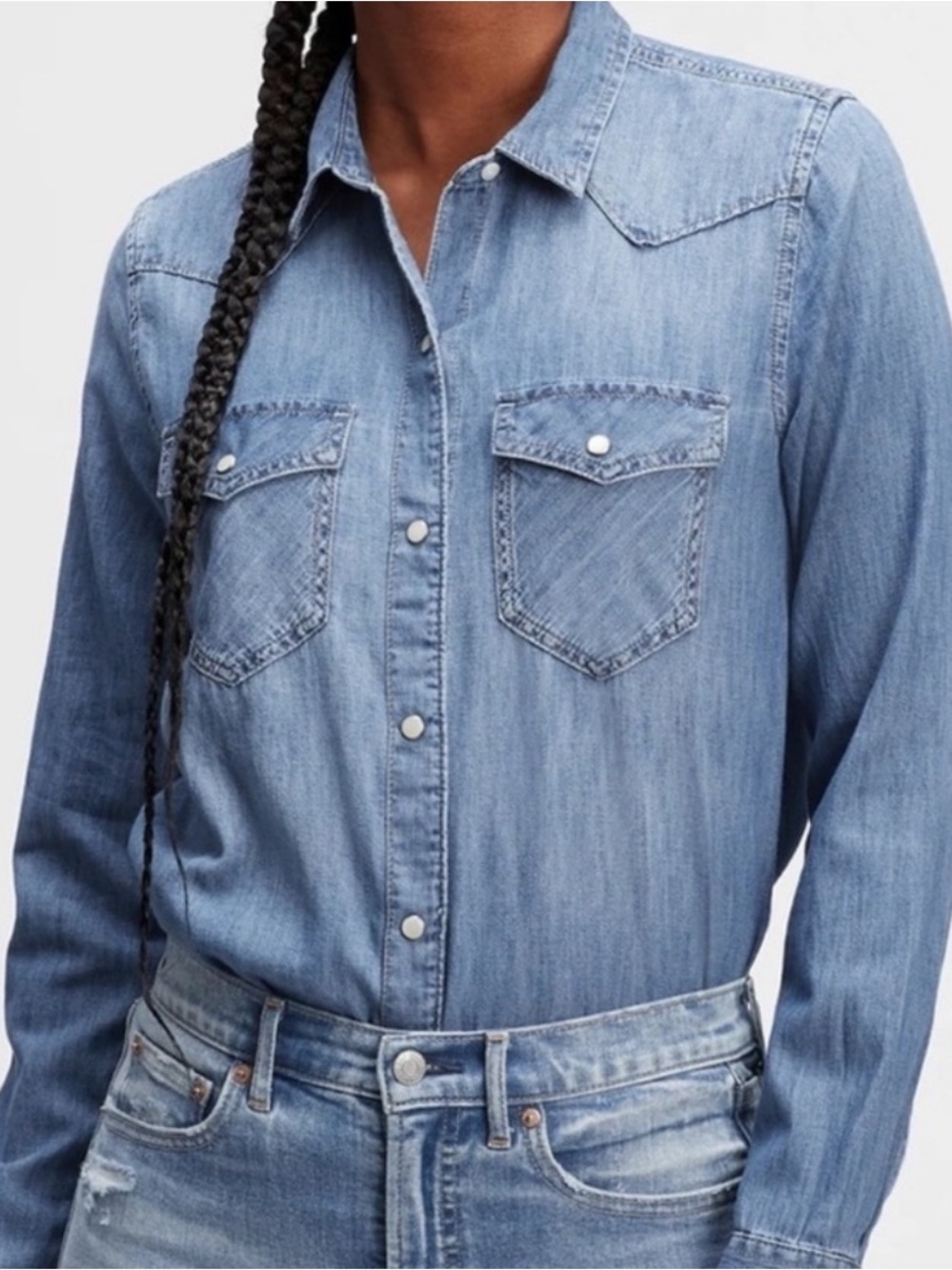 GAP Denim Western Long Sleeve Button Down Shirt, NEW